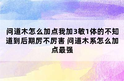 问道木怎么加点我加3敏1体的不知道到后期厉不厉害 问道木系怎么加点最强